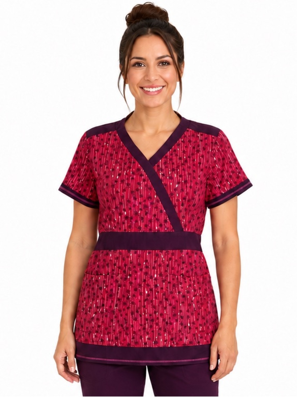 Koi by Kathy Peterson Rylee Pink Purple Floral Rain Scrub Top Nurse Medical Sz M